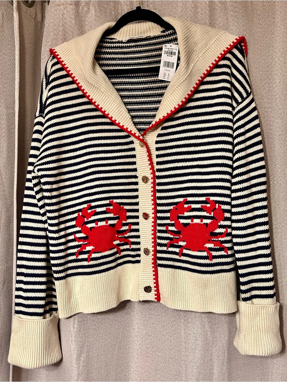 Abercrombie & Fitch Women’s Striped Cardigan Sweater w/ Nautical Red Crab Motif